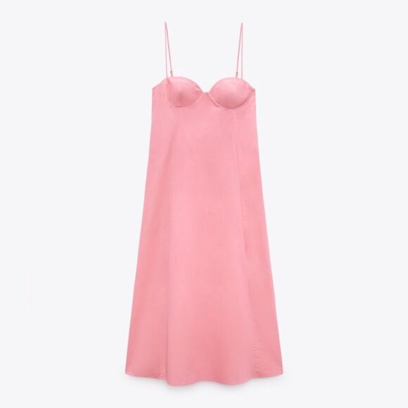 Zara Poplin Midi Dress Light Pink New - Picture 4 of 6